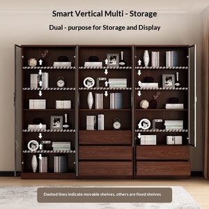 Librería Moderna de Madera Lxyx con Puertas de Vidrio y Cajones, Estante de Almacenamiento Multifuncional para Sala de Estar - Product Image 5