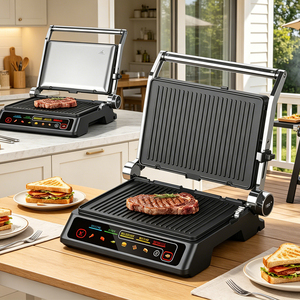 Gaufrier électrique belge 180° avec plaques antiadhésives pour sandwichs, steaks et grillades – Appareil de cuisine domestique et extérieur - Product Image 2