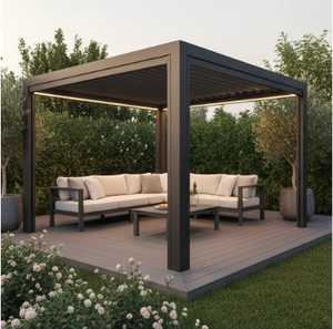 Pergola en aluminium imperméable <span class=keywords><strong>de</strong></span> qualité commerciale <span class=keywords><strong>avec</strong></span> système <span class=keywords><strong>de</strong></span> toit ouvrant et télécommande pour <span class=keywords><strong>terrasse</strong></span> et patio d'hôtel - Product Image 5