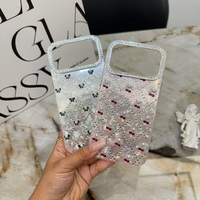 Coque de téléphone antichoc en PC avec motif marbré brillant, motif nœud et strass pour iPhone 18 17 16 Pro Max