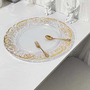 Assiettes de présentation en plastique transparent de haute qualité avec bordure en relief de style florentin doré 13 "plateaux de service décoratifs ronds - Product Image 3