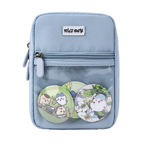 Bolsa de papelería de PVC azul claro con bolsillo frontal transparente y lindos parches de dibujos animados, tamaño A5 - Product Image 1