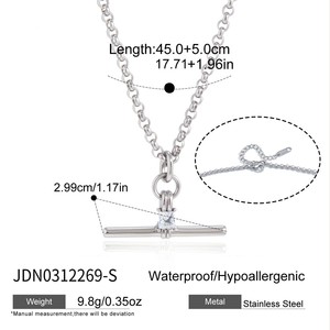 T Shape Zircon <b>Titanium</b> Steel Necklace Geometric Design Bezel Setting Clavicle <b>Chain</b> for Women Everyday Wear - Product Image 4
