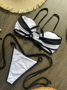 TW 2026 Customized Solid Patchwork Bandeau Two Piece <strong>Bikini</strong> Set Low Waist <strong>Swimsuit</strong> Women's Sexy Backless Swimwear Beachwear - Product Image 5