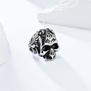 Skull Freemason <b>Titanium</b> Steel <b>Ring</b> For <b>Men</b> Steel With Gold Accents Gift Jewelry - Product Image 2