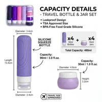 Ensemble de 14 flacons de voyage en silicone, étanches, empilables, trousse de toilette avec étui de voyage, vente en gros directe d'usine