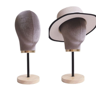 Base en bois de comptoir avec tête de dôme en toile perruque présentoir tête de mannequin en tissu