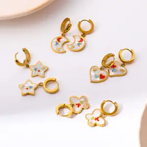 Titan Stahl Kunst zelle unregelmäßige Blume Liebe Stern Rad Macaron Überzogen mit 18 Karat Gold Ohrringe