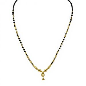 Elegante Mangalsutra Tradicional India para Mujer, Cadena de Perlas Negras de Oro de 22k con Colgante Floral de Perla Única - Product Image 2