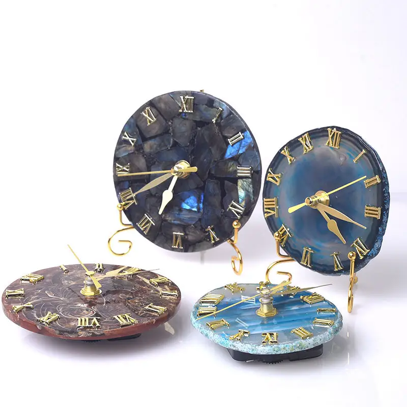 자연 마노 조각 완벽한 치유 시계 항목 블루 레이스 마노 책상 시계
