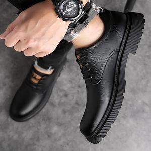 Chaussures décontractées pour hommes en cuir à lacets, bout rond, semelle extérieure en caoutchouc antidérapante, style automne - Product Image 3
