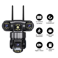 Kamera Wi-Fi Nirkabel Tiga Layar V380 dengan Pemantauan Jarak Jauh 360 Derajat, Tahan Air IP66, Interkom Suara HD