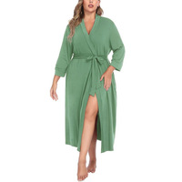 Robe de chambre en modal pour femme, col en V, manches longues, ceinture à nouer, robe de nuit, vêtement de détente, kimono, peignoir