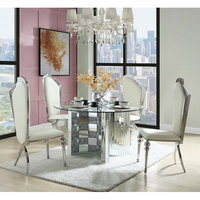 Ensemble moderne de petite table à manger ronde en verre avec base en bois et miroir Table à manger de luxe avec 4 chaises et diamants pour salle à manger