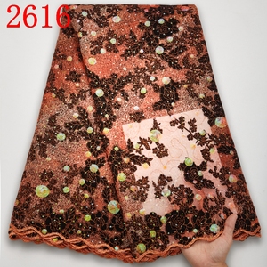 Envío gratis tela de encaje terciopelo africano con lentejuelas tela de encaje Nigeira 2021 venta al por mayor tela de terciopelo de lentejuelas para vestido 2616 - Product Image 4