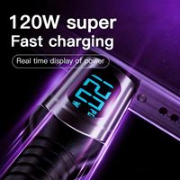 Câble de charge super rapide 120W Type C avec affichage numérique LED, cordon de synchronisation de données tressé en nylon pour smartphone et tablette