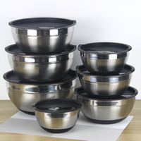 Vente en gros Bol à mélanger en acier inoxydable à base antidérapante de 14 à 30cm Bol gigogne Bols à salade à polir avec miroir avec couvercle