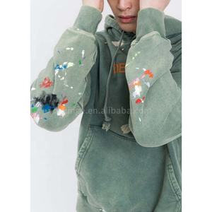 Sudadera con Capucha Extra Grande de Algodón para Hombre, Estilo Vintage, Lavado Ácido, con Logotipo Personalizado, Diseño con Salpicaduras de Pintura Verde - Product Image 4