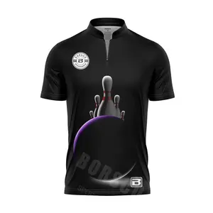 Custom Size Logo Sublimation Bowling Jersey Cheap Team Bowling Shirts Bowling Jersey For Mens Y With Zipper Collar