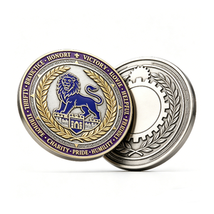 เหรียญรางวัลแบบหล่อขึ้นรูปด้วยโลหะผสมสังกะสีแบบกำหนดเอง สองด้าน พร้อมลายสิงโตสีน้ำเงินตามแบบราชสำนักและคำขวัญสร้างแรงบันดาลใจ - Product Image 4