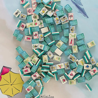 Ensemble de Mahjong américain en acrylique Azure Coast avec tapis de jeu Mahjong motif marbre vert-vertébré pour l'été et la plage