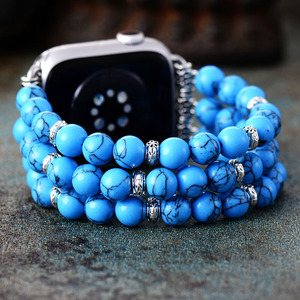 Bracelet perlé en résine bleu et blanc pour Apple Watch – Bijou de mode pour smartwatch - Product Image 3