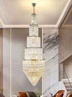 Lustre en cristal extra long de luxe avec cadre doré, luminaire suspendu à plusieurs niveaux pour villa, escalier, hall d'entrée, hall d'hôtel