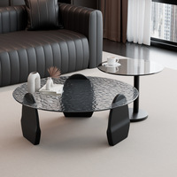 Table à thé multifonctionnelle en verre trempé à effet d'ondulation italienne, combinaison de meubles de salon, mobilier de salon haut de gamme, luxe léger, moderne