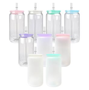 Gobelet en verre en forme de canette de bière, 16 oz, avec couvercles en PP, transparent givré, pour sublimation - Product Image 1