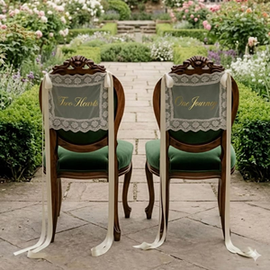 LANJO Wedding Chair Back Lace Decor with Satin Ribbon Just Married <b>Sign</b> & Custom Name Seat Card for Bridal Shower <b>Reception</b> - Product Image 2