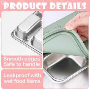 Lonchera de Acero Inoxidable Apta <span class=keywords><strong>para</strong></span> Microondas con Tapas de Silicona, Perfecta <span class=keywords><strong>para</strong></span> Niños, Adultos, Escuela, Guardería y Preparación de Comidas - Product Image 2