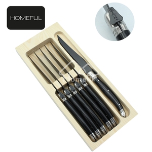 Xyj ensemble de couteaux à steak, <span class=keywords><strong>laguiole</strong></span>, avec lame dentelée à revêtement noir et manche en ABS, nouvelle collection - Product Image 1
