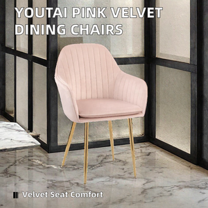 Chaises de salle à manger YOUTAI modernes en velours rose coloré avec pieds en métal doré pour villa, mobilier de maison - Product Image 2