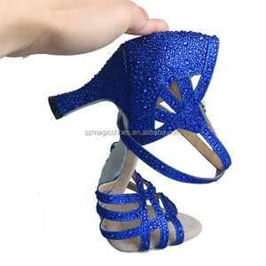 Customized <strong>Royal</strong> Shiny Glitter Latin Heels Dance Shoes Soft Suede Sole Evening Party Sandals Crystals - Product Image 5