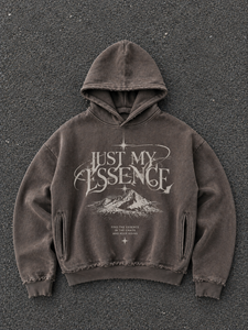 Sudadera con Capucha Vintage para Hombre, Estilo Acid Wash, con Estampado Gráfico de Paisaje Montañoso, Bajo Deshilachado, Oversize, Estilo Urbano - Product Image 1