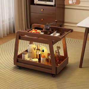 Chariot de ménage en <span class=keywords><strong>bois</strong></span> massif, petite <span class=keywords><strong>table</strong></span> basse et <span class=keywords><strong>table</strong></span> d'appoint mobile avec étagère de rangement pour salon, utilisation au canapé - Product Image 3