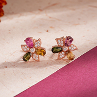 YBO bijoux fins Mini boucles d'oreilles 925 argent moulin à vent fleur géométrique goujon naturel poire Tourmaline Zircon plaqué or pour la fête