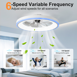 23.6" Modern <b>RGB</b> Ceiling Fan with Light 6-Speed Reversible Silent DC Motor Dimmable 3000-6500K LED for Bedroom, White - Product Image 5