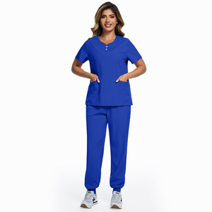 42162 Conjuntos <span class=keywords><strong>de</strong></span> Uniformes Médicos <span class=keywords><strong>de</strong></span> Dos Piezas en Verde Oscuro, Tejidos a Mano con Spandex/Poliéster, para Doctores <span class=keywords><strong>y</strong></span> Enfermeras - Product Image 4