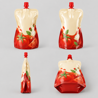 Pochettes souples personnalisées durables avec bec verseur et bouchon à vis pour emballage en gros de ketchup, sauce chili, moutarde, aliments pour animaux, sucre et condiments