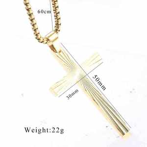 Collar con colgante de cruz vintage a rayas de acero inoxidable de 50 mm para hombre y mujer - Product Image 6