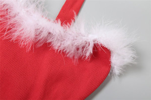 Abito Natalizio Rosso <span class=keywords><strong>Sexy</strong></span> da Donna con Volant Irregolari, Maniche Lunghe, Spalle Scoperte, Vestito Aderente per Feste - Product Image 6