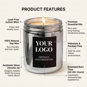 Vela de Cera de Soja Perfumada con Logotipo Personalizado de Lujo, Acabado Metálico Plateado, para Promoción de Marca, Venta al Por Mayor, Etiqueta Privada, Set Premium - Product Image 4
