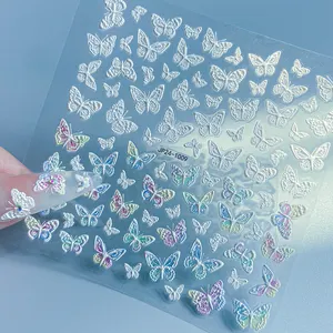 Adesivo de decoração de unhas 5D para meninas, adesivo autoadesivo com borboletas coloridas, novo produto da moda com estampa de flores, novidade de 2024