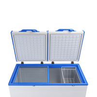 Congélateur coffre solaire autonome 350L, réfrigérateur solaire 12/24V à double porte pour usage domestique et commercial (poisson, poulet, bœuf)
