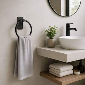 Anneau porte-serviettes mural moderne de qualité supérieure, rond en métal, accessoire de salle de bain disponible en gros - Product Image 2