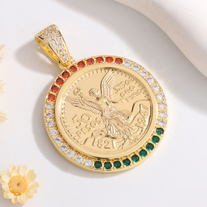 Pendentif Hip Hop en laiton plaqué <span class=keywords><strong>or</strong></span> 14 carats, motif Statue de la Liberté et Ange, <span class=keywords><strong>50</strong></span> <span class=keywords><strong>Pesos</strong></span>, avec micro-pavé de zircone, pour cadeau de fête - Product Image 3