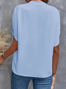 Blusas de Verano para Mujer 2025 Moda Manga Corta Color Sólido Cuello en V Camisas Sueltas y Blusas Elegantes para Dama Tops Blancos - Product Image 5