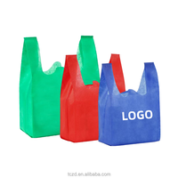 Sacs en T-shirt non tissés écologiques et portables pour supermarché, réutilisables avec poignées, sacs fourre-tout non tissés en forme de W pour vêtements, sacs non tissés en forme de gilet