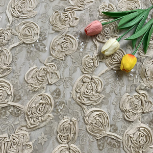 Tela de encaje floral jacquard con lentejuelas y bordado de cinta africana elegante de alta gama para accesorios nigerianos Aso Ebi - Product Image 1